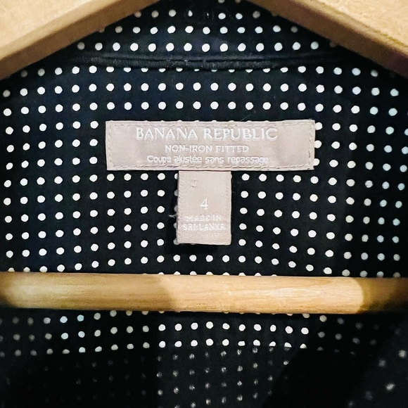 BANANA REPUBLIC Black White Polka Dot Dress Shirt Button Collar Long Sleeve SZ 4 - Picture 8 of 10